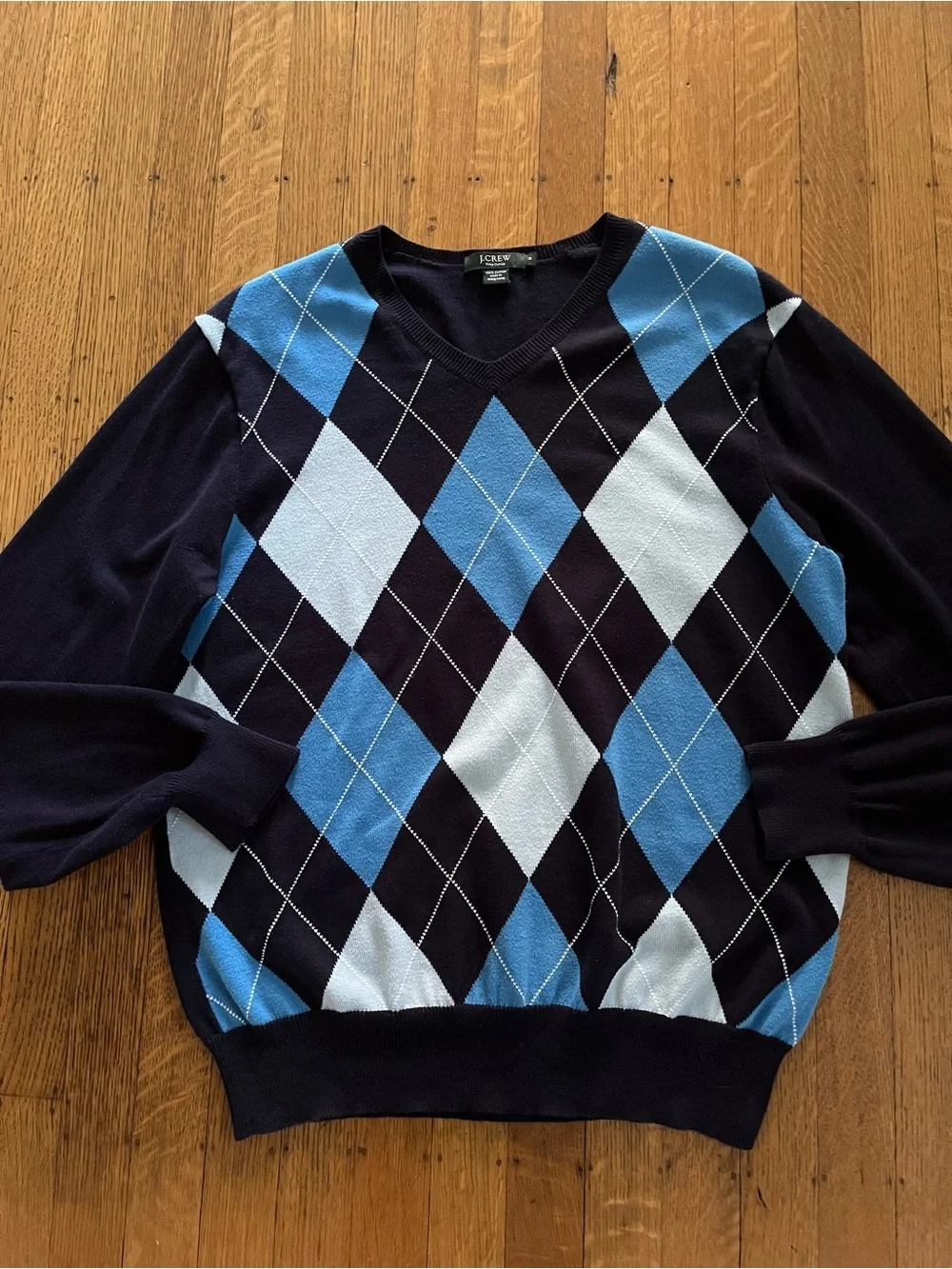 J. Crew Navy, Sky Blue & Light Blue Argyle V-Neck Sweater